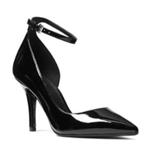 NEW Michael Kors Women Abbi Patent Black Cut Out d'Orsay Buckle Ankle Strap Pump - Picture 1 of 6
